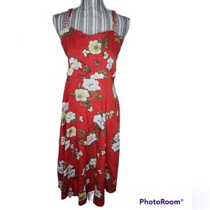 Zaful Forever Young women's red cream green floral spaghetti strap dress size M